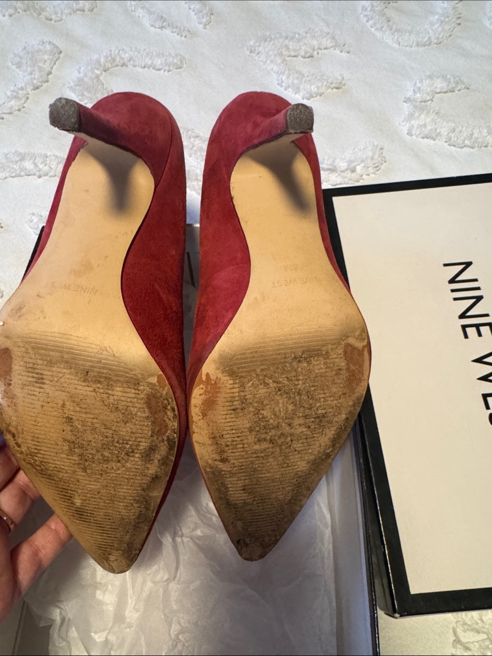 Nine West Red Suede Pointed Pumps - Picture 3 of 5